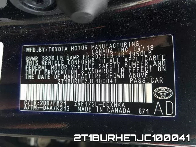 2T1BURHE7JC100041 фото 2