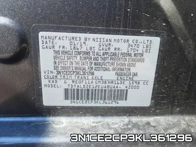 3N1CE2CP3KL361296 фото 2