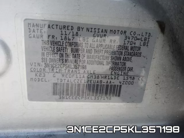 3N1CE2CP5KL357198 фото 2
