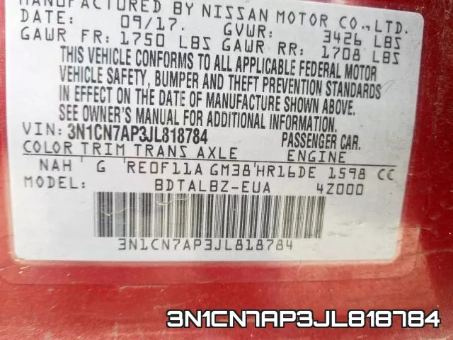 3N1CN7AP3JL818784 фото 2