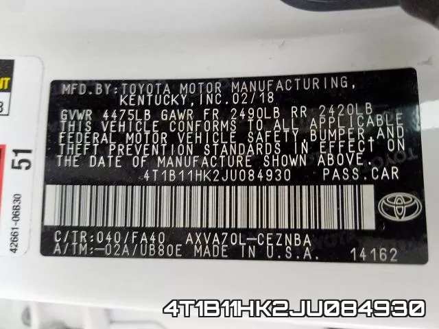 4T1B11HK2JU084930 фото 2