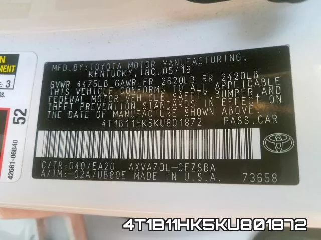 4T1B11HK5KU801872 фото 2
