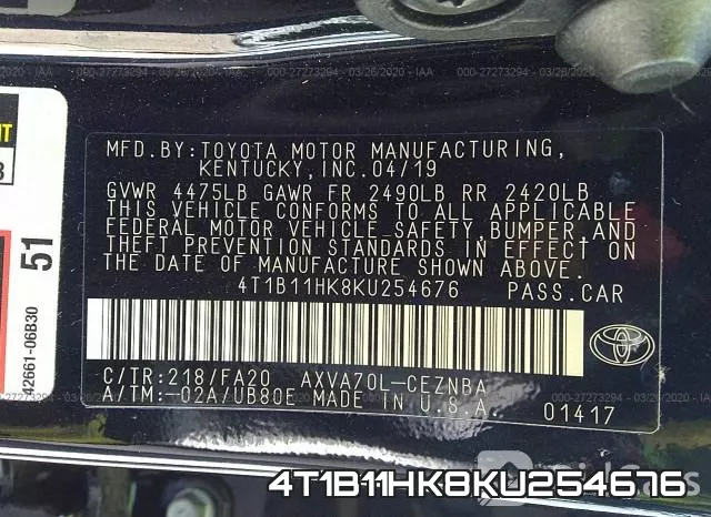 4T1B11HK8KU254676 фото 10