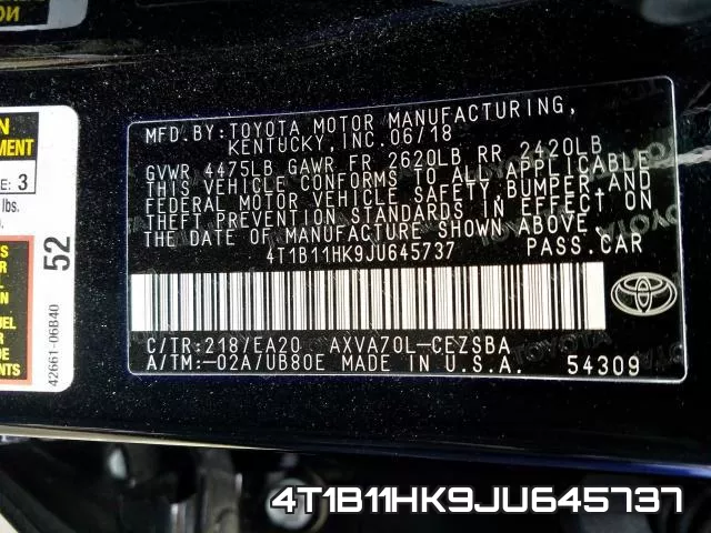4T1B11HK9JU645737 фото 2
