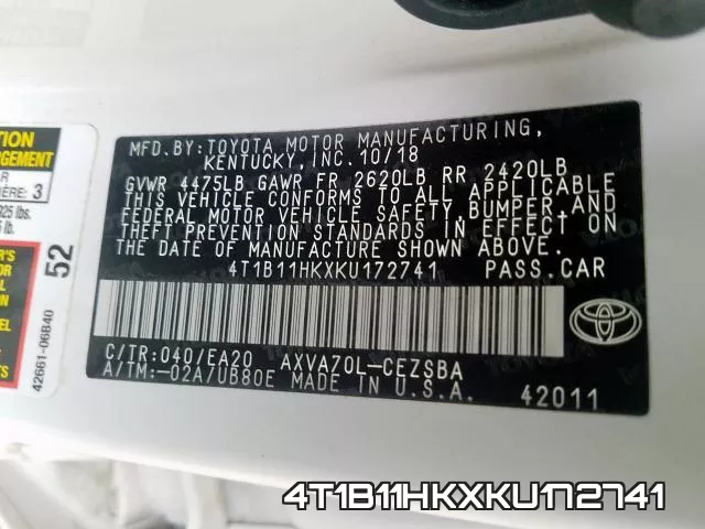 4T1B11HKXKU172741 фото 2