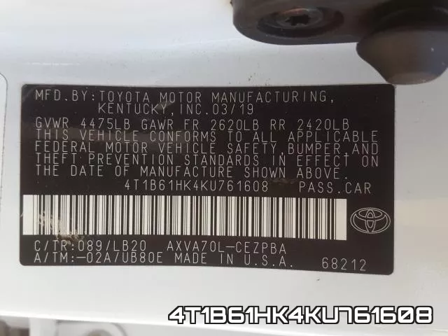 4T1B61HK4KU761608 фото 2