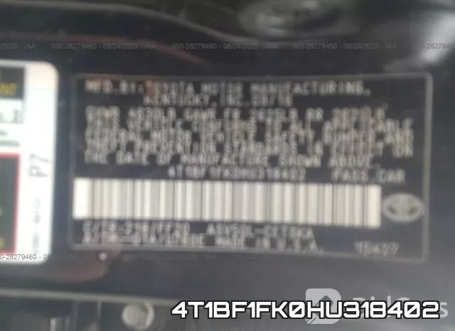 4T1BF1FK0HU318402 фото 8