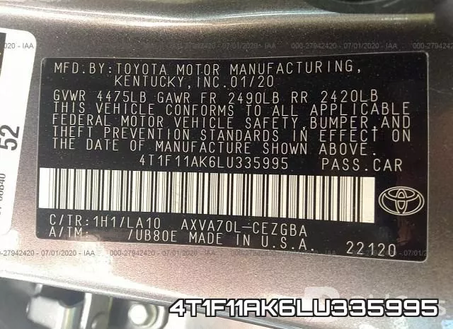 4T1F11AK6LU335995 фото 10