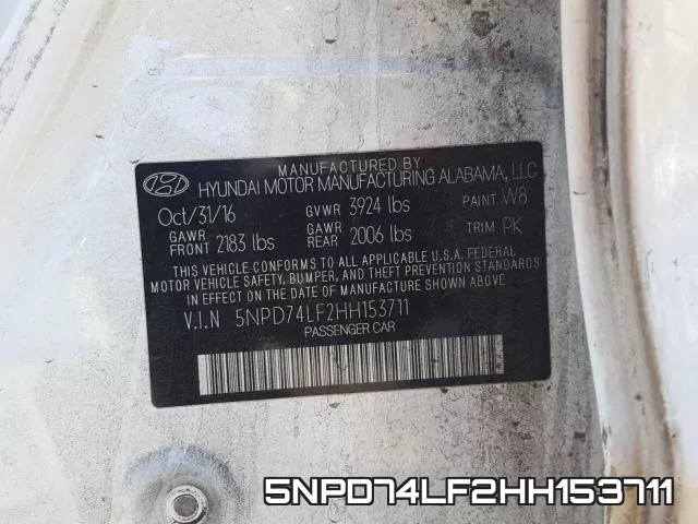 5NPD74LF2HH153711 фото 2
