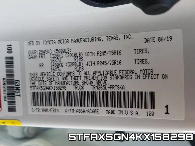 5TFAX5GN4KX158298 фото 2
