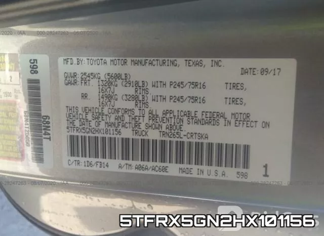 5TFRX5GN2HX101156 фото 10