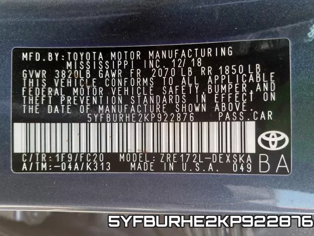 5YFBURHE2KP922876 фото 2