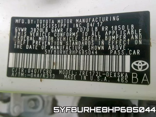 5YFBURHE8HP685044 фото 2