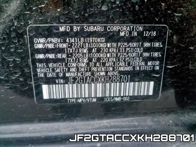 JF2GTACCXKH288701 фото 2