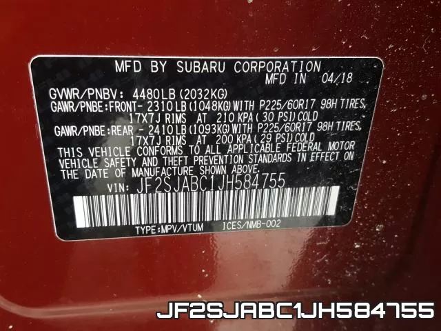 JF2SJABC1JH584755 фото 2
