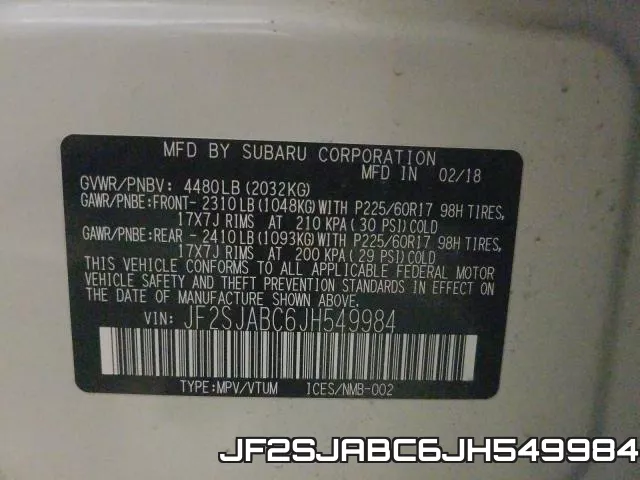JF2SJABC6JH549984 фото 2