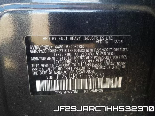JF2SJARC7HH532370 фото 2