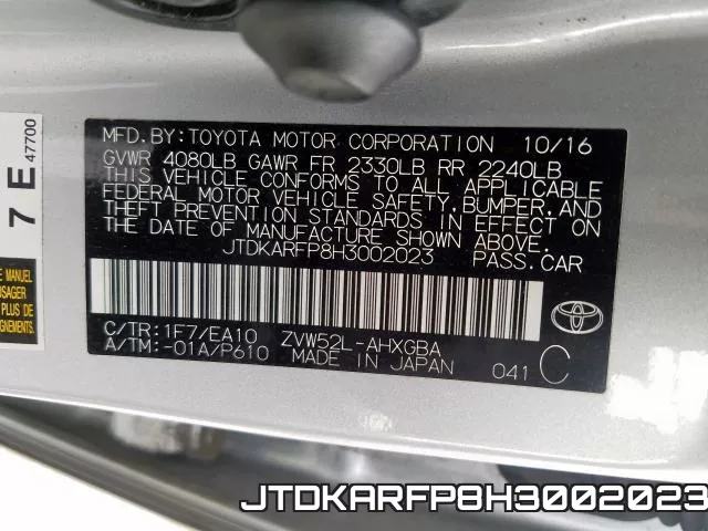 JTDKARFP8H3002023 фото 2