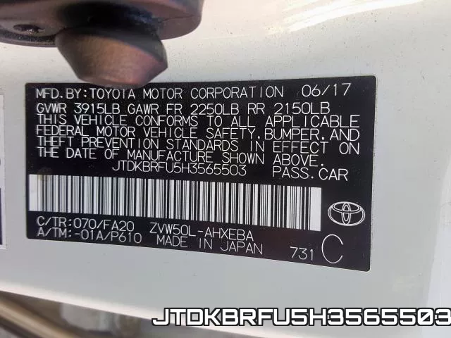 JTDKBRFU5H3565503 фото 2