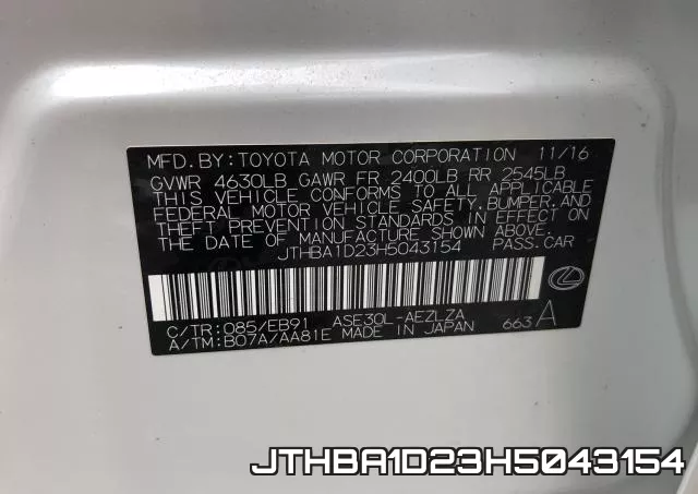 JTHBA1D23H5043154 фото 2