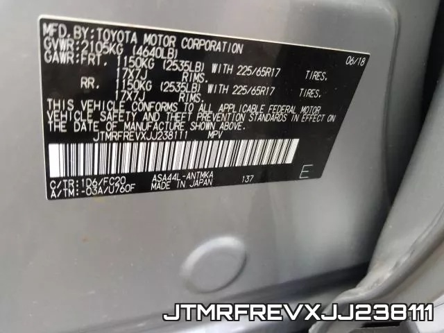 JTMRFREVXJJ238111 фото 2
