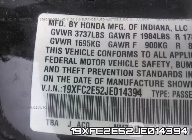 19XFC2E52JE014394 фото 10