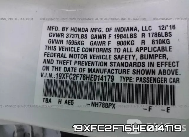 19XFC2F76HE014179 фото 10