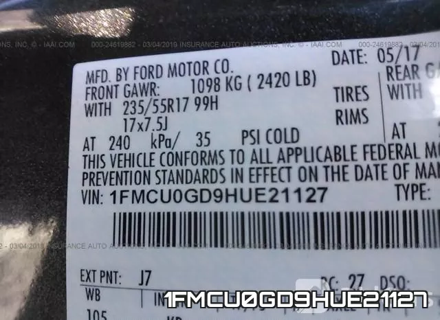 1FMCU0GD9HUE21127 фото 10