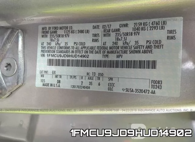 1FMCU9JD9HUD14902 фото 10