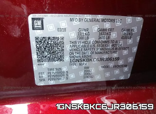 1GNSKBKC6JR306159 фото 10