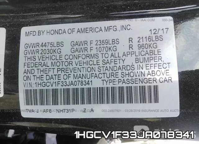 1HGCV1F33JA078341 фото 10