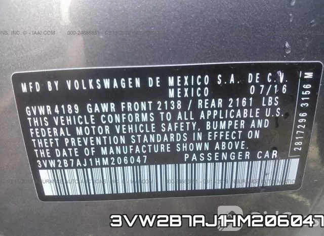 3VW2B7AJ1HM206047 фото 9