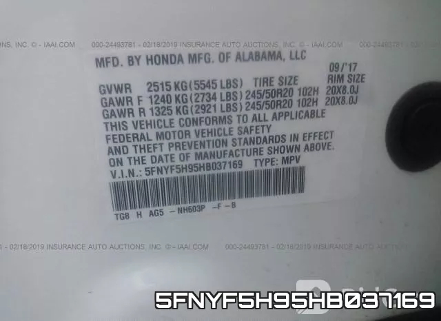 5FNYF5H95HB037169 фото 10
