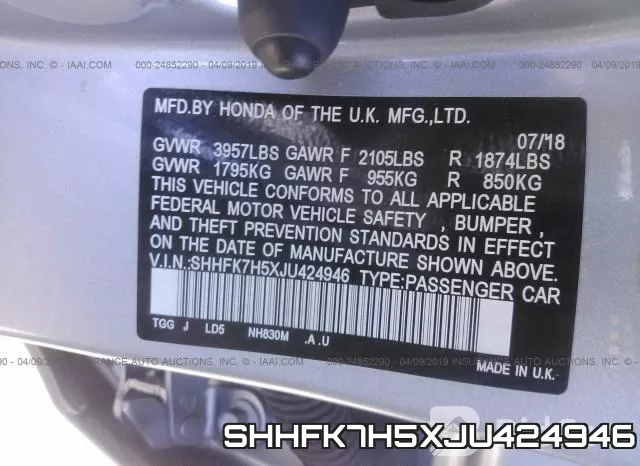 SHHFK7H5XJU424946 фото 10