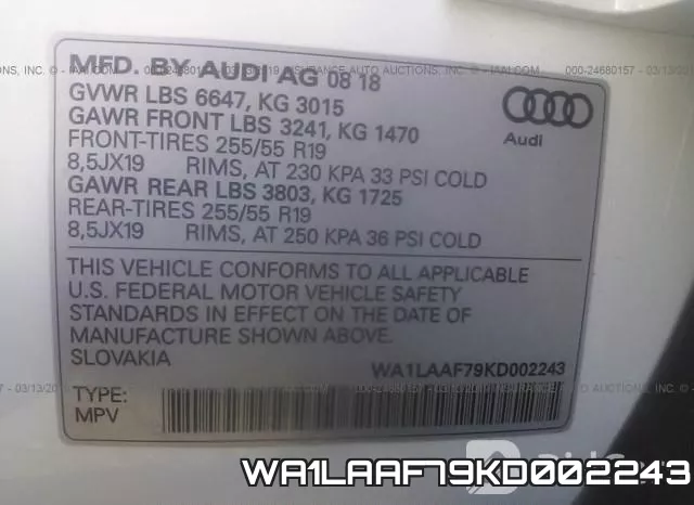 WA1LAAF79KD002243 фото 10