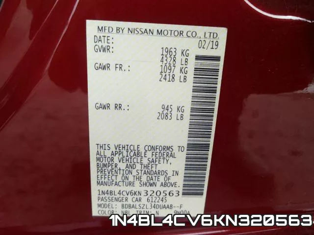 1N4BL4CV6KN320563 фото 2