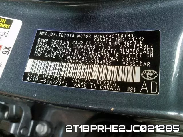 2T1BPRHE2JC021285 фото 2