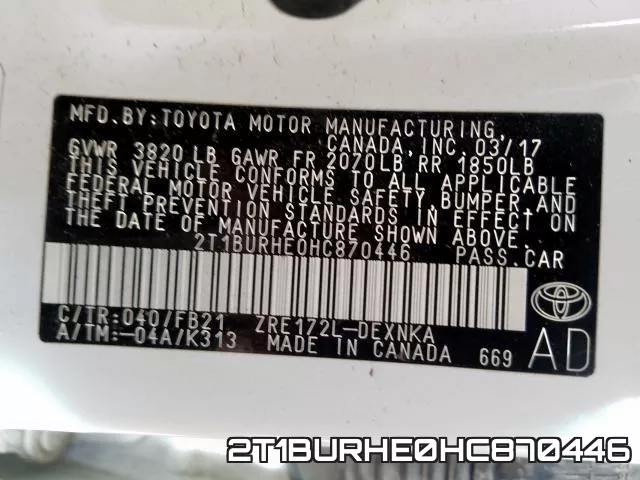 2T1BURHE0HC870446 фото 2