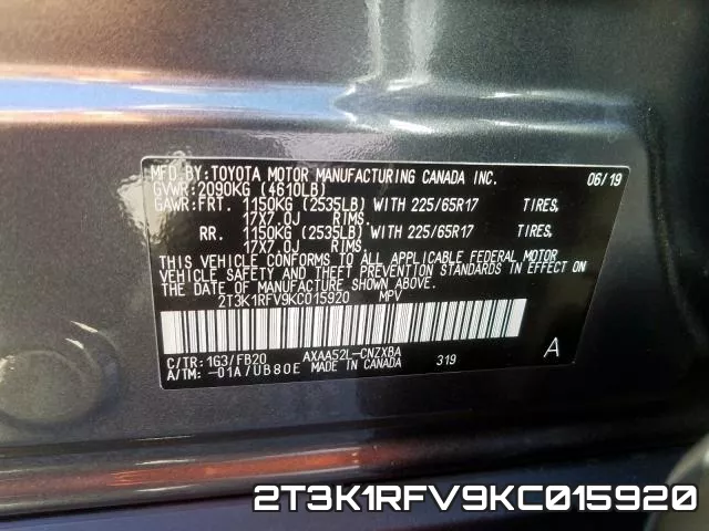2T3K1RFV9KC015920 фото 2