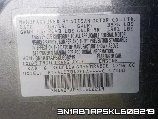 3N1AB7AP5KL608219 фото 2