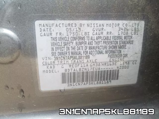 3N1CN7AP5KL881189 фото 2