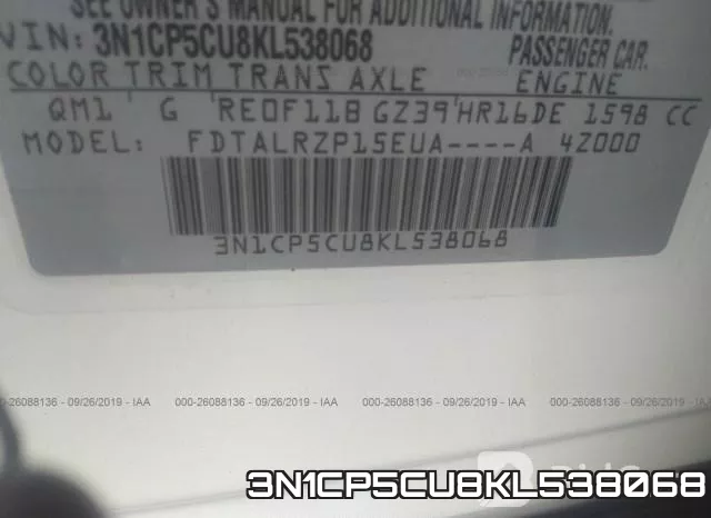 3N1CP5CU8KL538068 фото 10