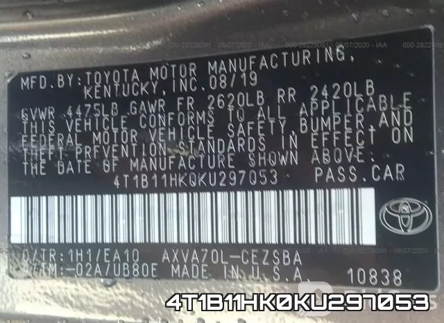 4T1B11HK0KU297053 фото 10