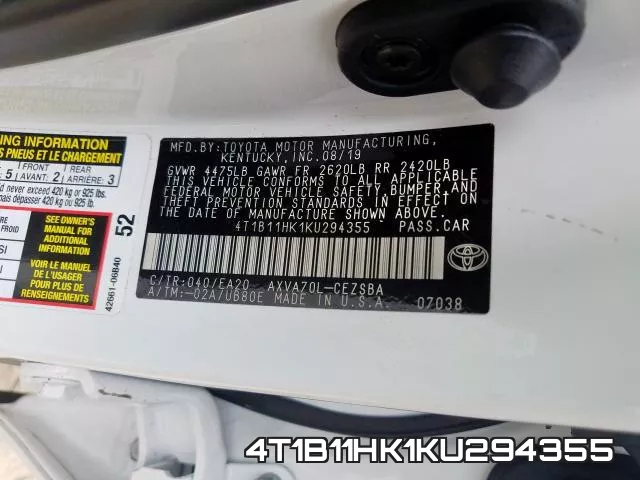 4T1B11HK1KU294355 фото 2