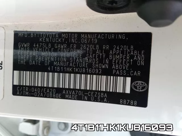 4T1B11HK1KU816093 фото 2