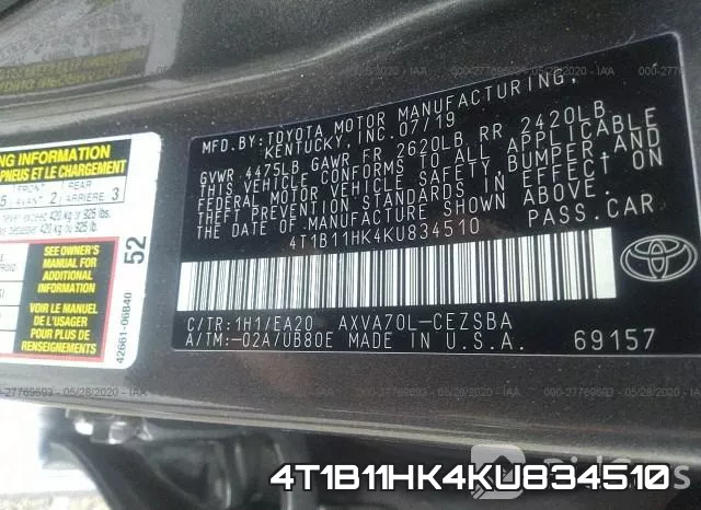 4T1B11HK4KU834510 фото 10