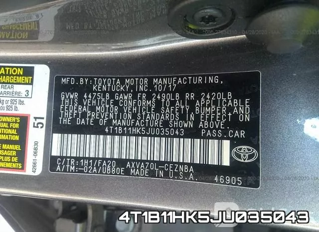 4T1B11HK5JU035043 фото 10