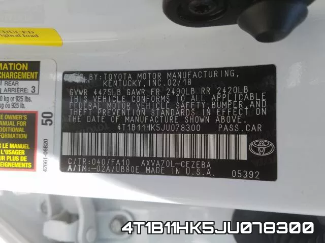 4T1B11HK5JU078300 фото 2
