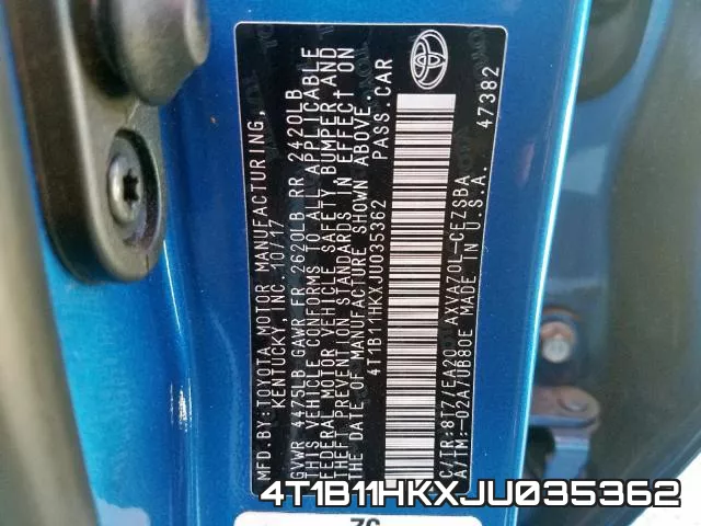 4T1B11HKXJU035362 фото 2
