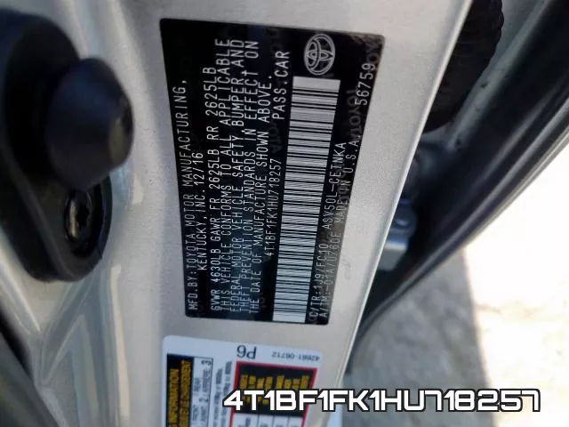 4T1BF1FK1HU718257 фото 2